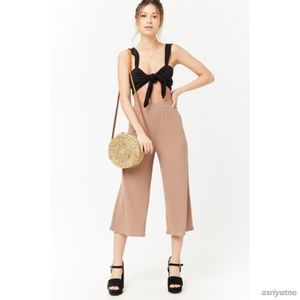 Taupe Ribbed High-Rise Culottes